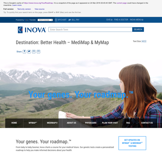 Screen grab of the Inova MediMap webpage, which no longer exists as of today.